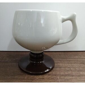 VTG Hall 8oz. Coffee Mug White Dark Brown Footed Pedestal Base 2274 USA 4 1/4"